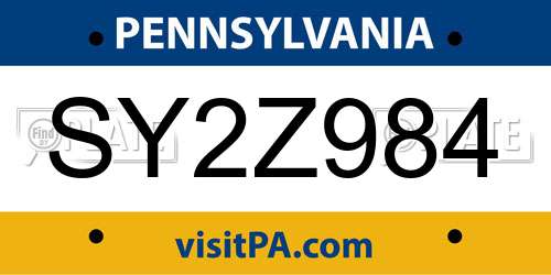 SY2Z984 Pennsylvania License Plate
