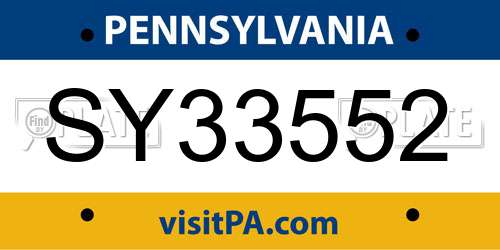 SY33552 Pennsylvania License Plate