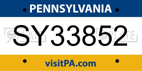 SY33852 Pennsylvania License Plate