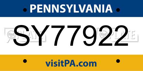 SY77922 Pennsylvania License Plate