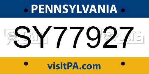 SY77927 Pennsylvania License Plate