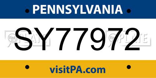 SY77972 Pennsylvania License Plate