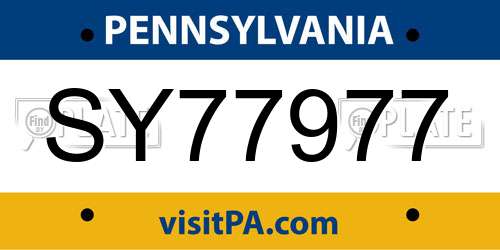 SY77977 Pennsylvania License Plate