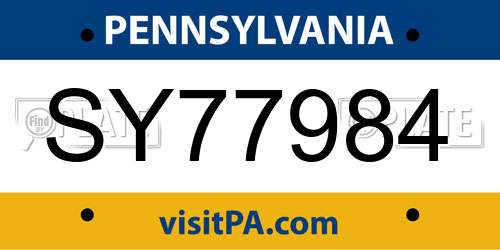 SY77984 Pennsylvania License Plate