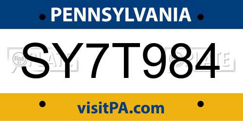 SY7T984 Pennsylvania License Plate