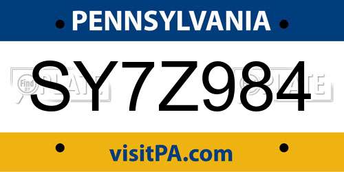 SY7Z984 Pennsylvania License Plate