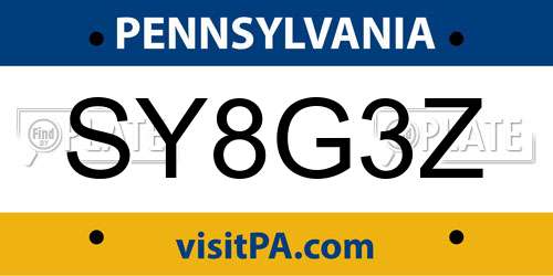 SY8G3Z Pennsylvania License Plate