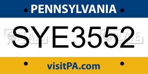 SYE3552 Pennsylvania License Plate