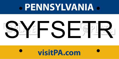 SYFSETR Pennsylvania License Plate