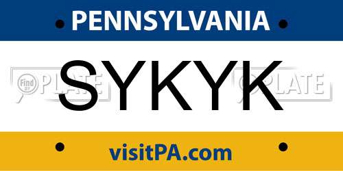 SYKYK Pennsylvania License Plate