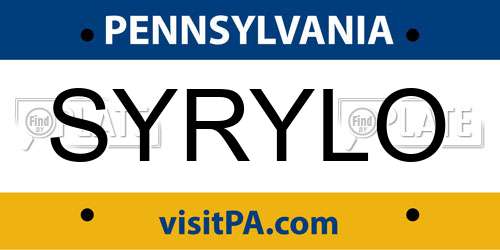 SYRYLO Pennsylvania License Plate