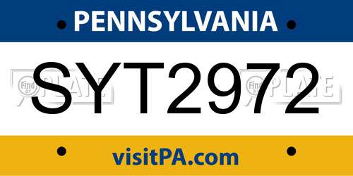 SYT2972 Pennsylvania License Plate