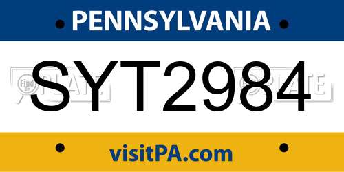 SYT2984 Pennsylvania License Plate