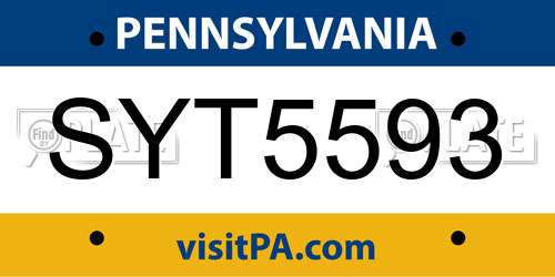 SYT5593 Pennsylvania License Plate