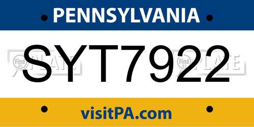 SYT7922 Pennsylvania License Plate