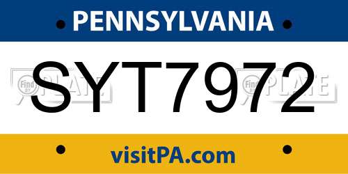 SYT7972 Pennsylvania License Plate