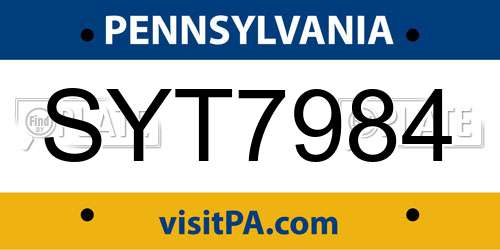 SYT7984 Pennsylvania License Plate