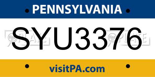 SYU3376 Pennsylvania License Plate