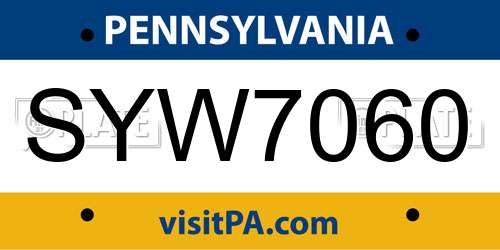 SYW7060 Pennsylvania License Plate