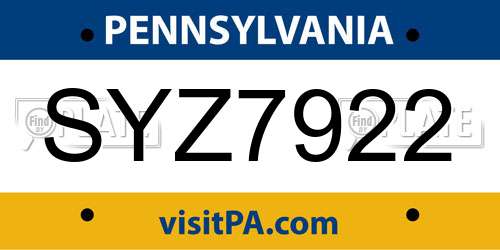 SYZ7922 Pennsylvania License Plate