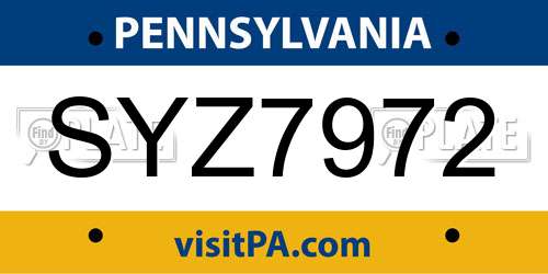 SYZ7972 Pennsylvania License Plate