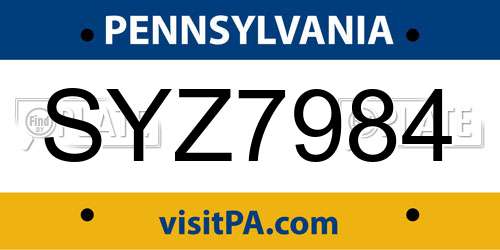 SYZ7984 Pennsylvania License Plate