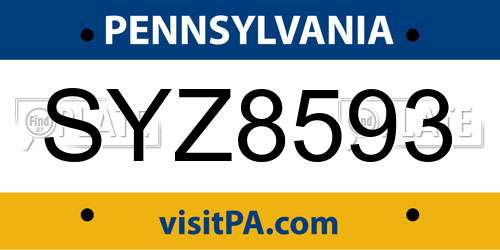 SYZ8593 Pennsylvania License Plate