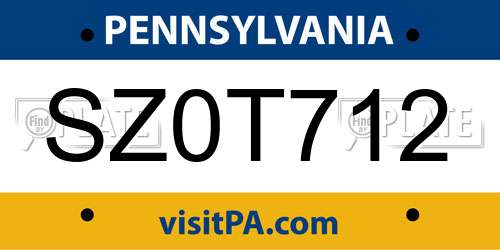 SZ0T712 Pennsylvania License Plate