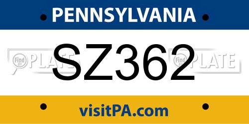 SZ362 Pennsylvania License Plate