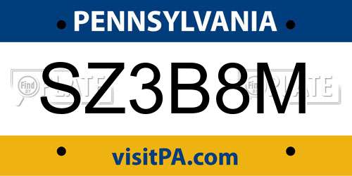SZ3B8M Pennsylvania License Plate