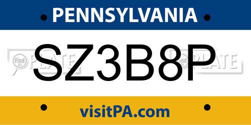 SZ3B8P Pennsylvania License Plate