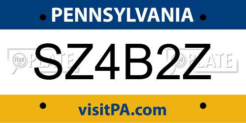 SZ4B2Z Pennsylvania License Plate