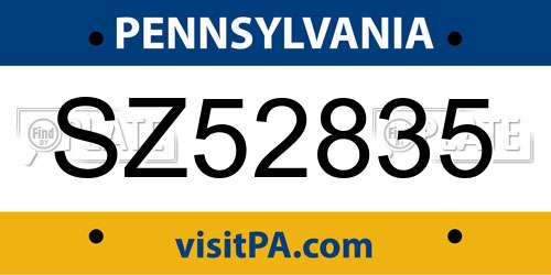 SZ52835 Pennsylvania License Plate