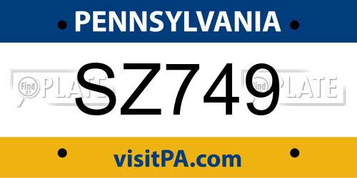 SZ749 Pennsylvania License Plate