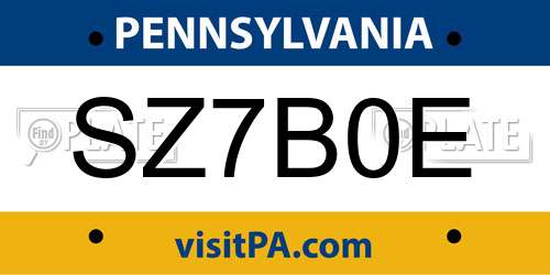 SZ7B0E Pennsylvania License Plate