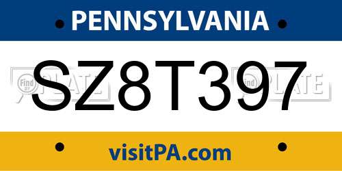 SZ8T397 Pennsylvania License Plate