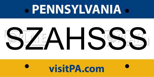 SZAHSSS Pennsylvania License Plate