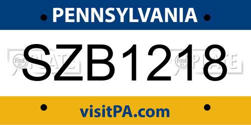 SZB1218 Pennsylvania License Plate