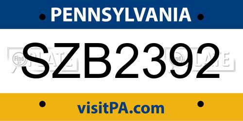 SZB2392 Pennsylvania License Plate
