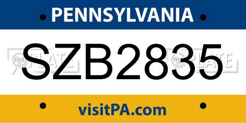 SZB2835 Pennsylvania License Plate
