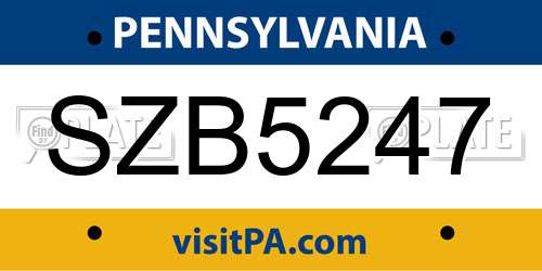 SZB5247 Pennsylvania License Plate
