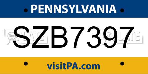 SZB7397 Pennsylvania License Plate