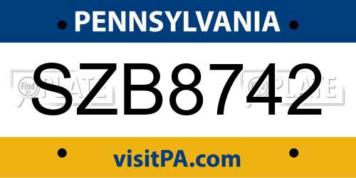 SZB8742 Pennsylvania License Plate