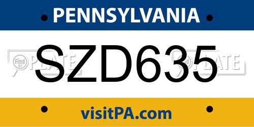 SZD635 Pennsylvania License Plate
