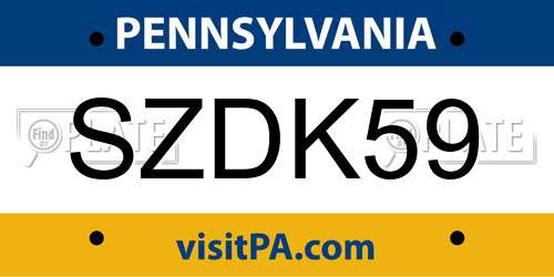 SZDK59 Pennsylvania License Plate