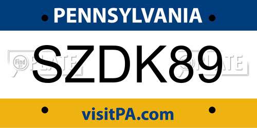 SZDK89 Pennsylvania License Plate