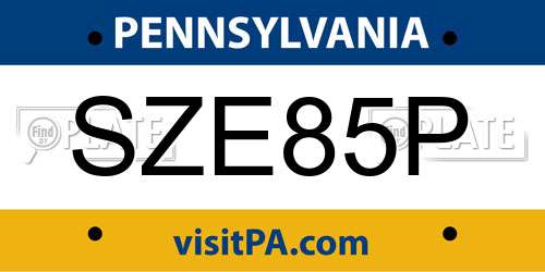 SZE85P Pennsylvania License Plate