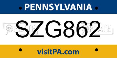 SZG862 Pennsylvania License Plate