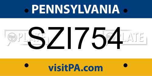 SZI754 Pennsylvania License Plate