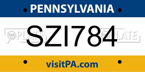 SZI784 Pennsylvania License Plate